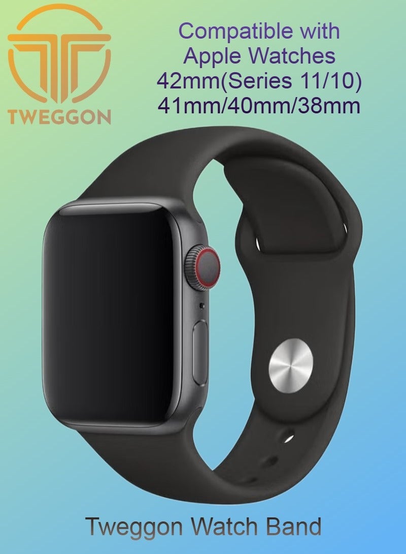 TWEGGON Silicone Sport Band/Strap for Apple Watch All Series Compatible with 42mm(Series 11/10)/41mm/40mm/38mm Black - Image 1